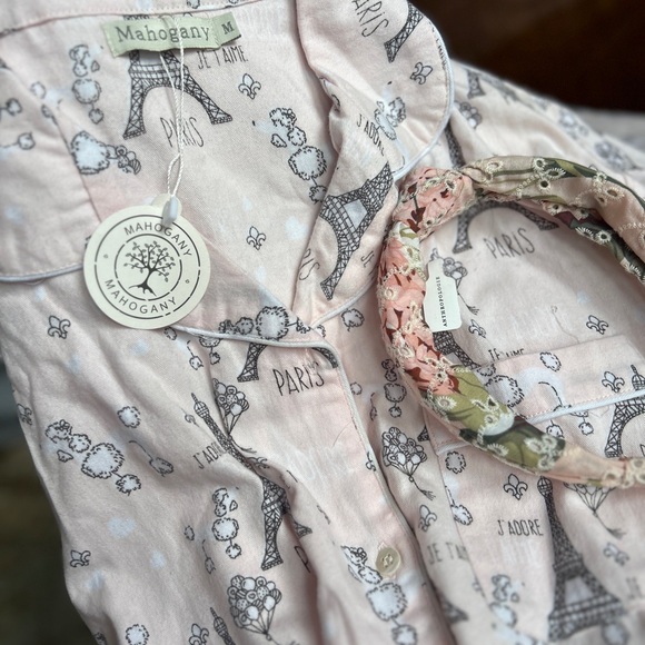 “Breakfast in Paris” Girls/Tween Flannel bundle pj set w/Anthropologie headband - Picture 3 of 9